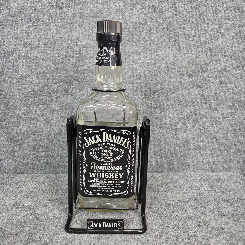 Jack Daniels Whiskey 1.75 Litre Bottle in Swing Metal Cradle Pour Holder Mancave